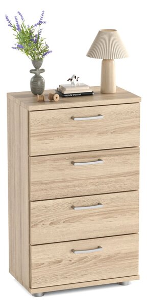 Costway Mobile di legno con cassetti maniglia di plastica guide metalliche lisce, Cassettiera moderna Naturale