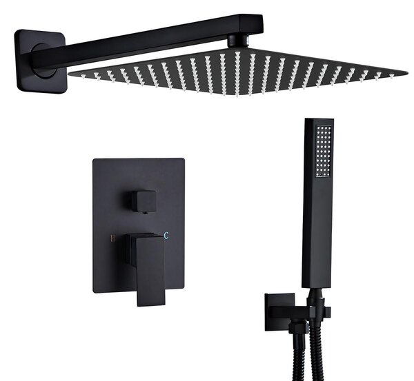 Set doccia da incasso, colore nero opaco - acciaio inossidabile, miscelatore con corpo in ottone
