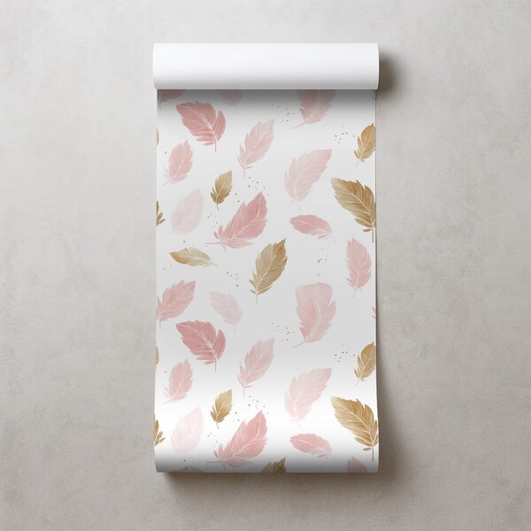 Carta da parati – Piume delicate rosa e oro