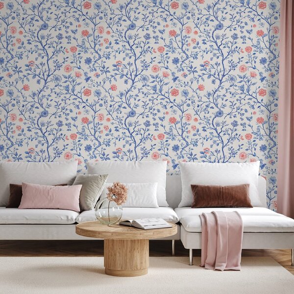 Carta da parati – Rametti floreali blu e rosa