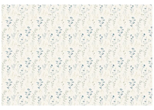 Carta da parati – Delicati fiori blu su beige