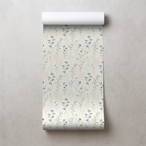 Carta da parati – Delicati fiori blu su beige