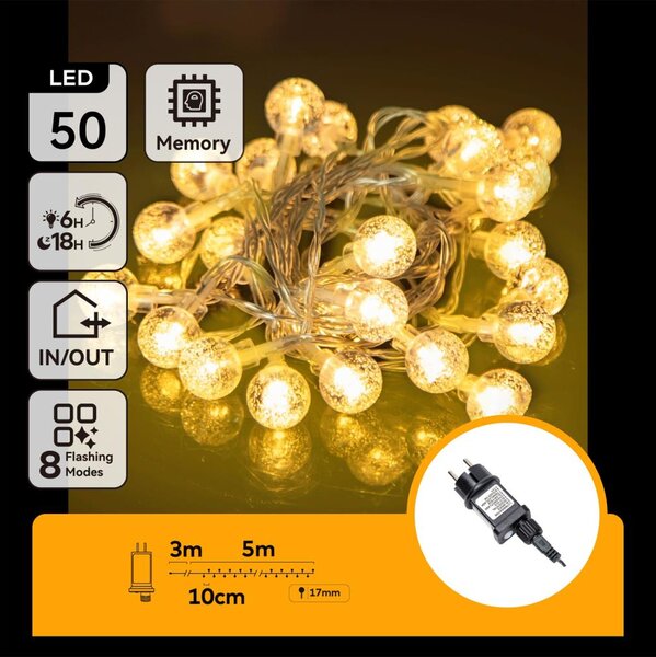 Aigostar - Catena LED natalizia da esterno 50xLED/8 funzioni 8m IP44 bianco caldo