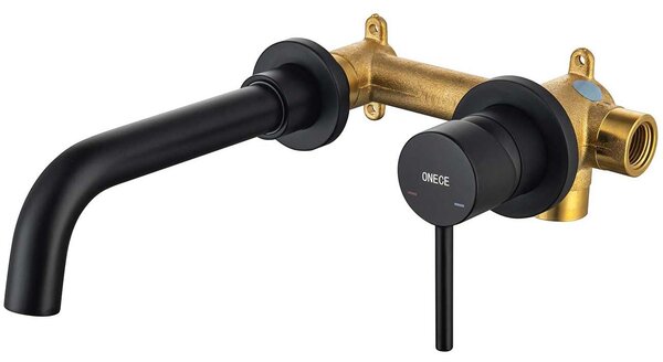 Rubinetto da bagno nero, da montare a parete, e miscelatore per lavabo in ottone