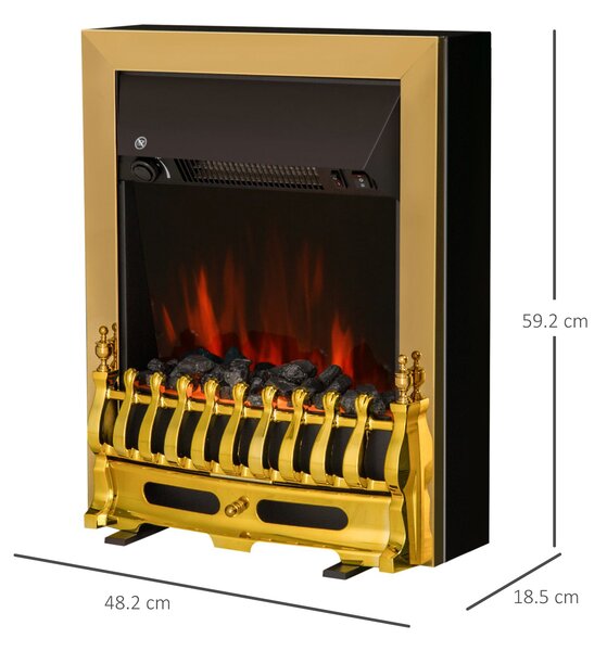 HomCom Camino Elettrico 2000W da Incasso o da Terra con Effetto Fiamma, in Plastica e Metallo, 48.2×18.5×59.2cm, finitura oro | Aosom Italy