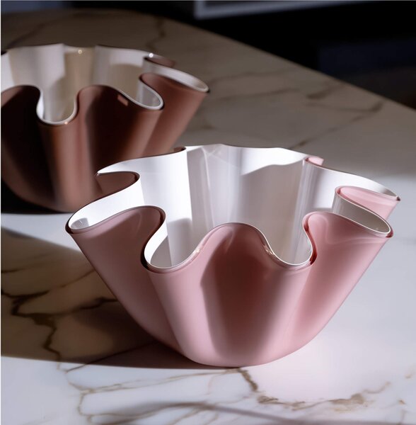 Porta vaso contenitore in cristallo acrilico LIke Water Versione Big diametro 28xh16 cm spessore 5 mm colore CIPRIA SATINATO/BIANCO
