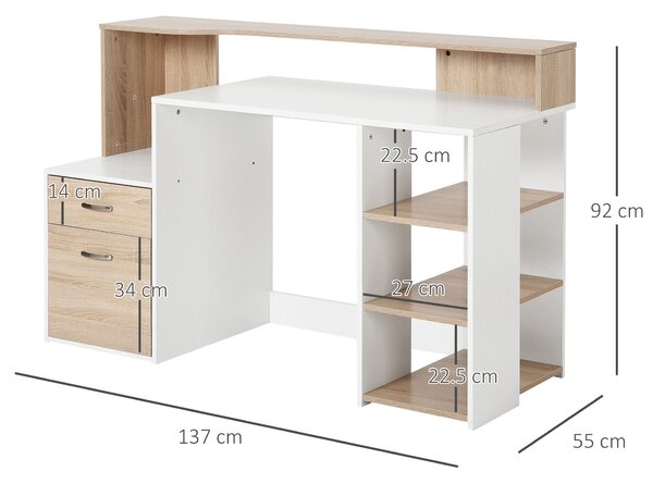 HomCom Moderna Scrivania per Computer con Ripiani in Legno MDF, 140x55x92cm