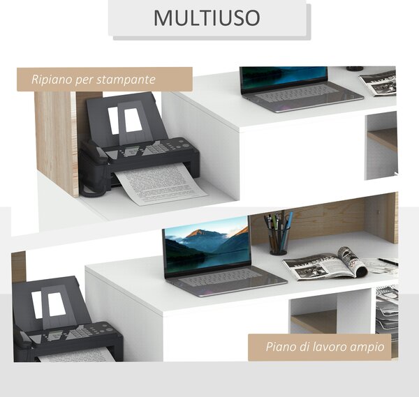HomCom Moderna Scrivania per Computer con Ripiani in Legno MDF, 140x55x92cm