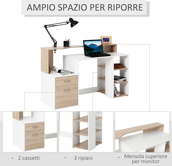 HomCom Moderna Scrivania per Computer con Ripiani in Legno MDF, 140x55x92cm