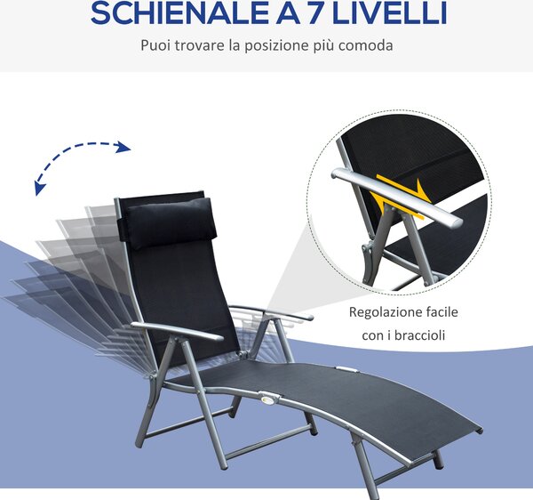 Outsunny Lettino Prendisole Reclinabile, Sedia a Sdraio da Giardino in Metallo, Pieghevole, Relax Terrazzo, 137x63.5x100.5cm - Nero|Aosom