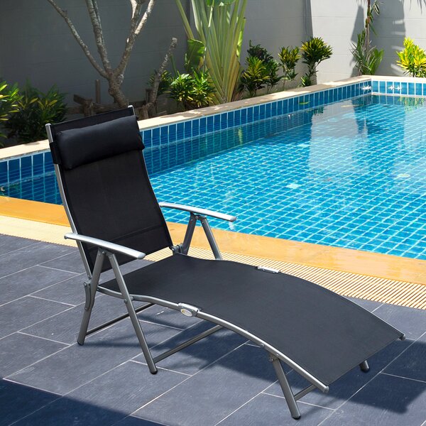 Outsunny Lettino Prendisole Reclinabile, Sedia a Sdraio da Giardino in Metallo, Pieghevole, Relax Terrazzo, 137x63.5x100.5cm - Nero|Aosom