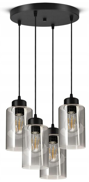 FKL DESIGN Home Deco plafoniera plafoniera nera 4 luci E27 lampada con paralume in vetro della serie N535 (DRH4)