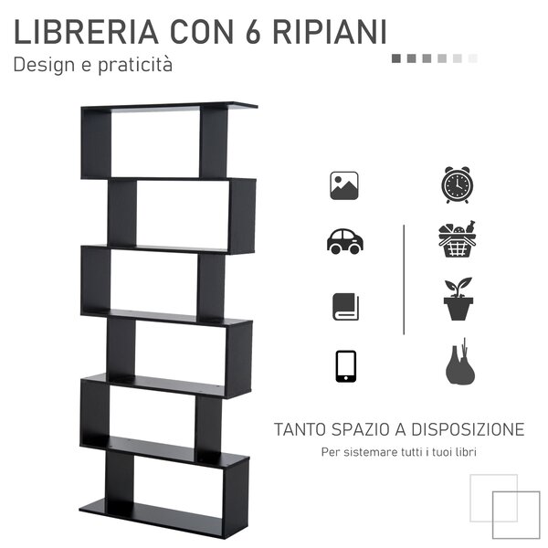 HOMCOM libreria in Legno, Scaffale a Ripiani, Mobile Guardaroba Contemporaneo Decorativo Autoportante a 6 Livelli, Nero 80 × 23 × 192cm|Aosom