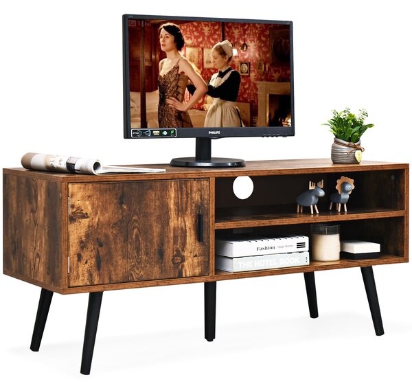 Costway Mobile per TV moderno e mid-century per schermo fino a 42”, Supporto TV con armadio laterale, Marrone rustico