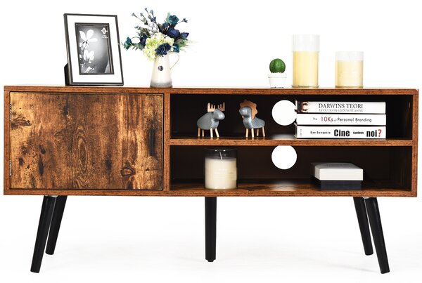 Costway Mobile per TV moderno e mid-century per schermo fino a 42”, Supporto TV con armadio laterale, Marrone rustico