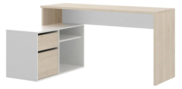 Scrivania angolare bianca lucida e legno 139x92cm con 1 cassetto - Andor
