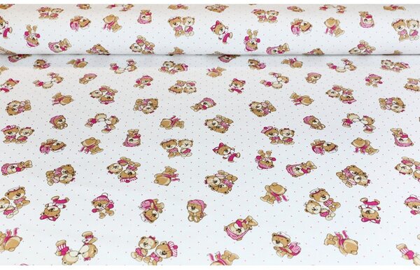 Tessuto di cotone orsacchiotti rosa, h. 140 cm