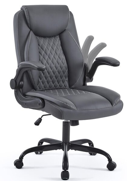 Sedia girevole da ufficio moderna, color grigio, con imbottitura, schienale e ruote, per una persona, versatile per l'ufficio, lo studio o l'home office