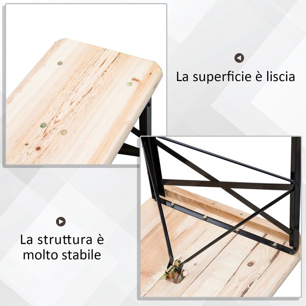 Outsunny Set Birreria 1 Tavolo (120x50cm) 2 Panche (120x25cm) Pieghevoli, Legno di Abete per Esterni/Eventi/Sagre/Picnic