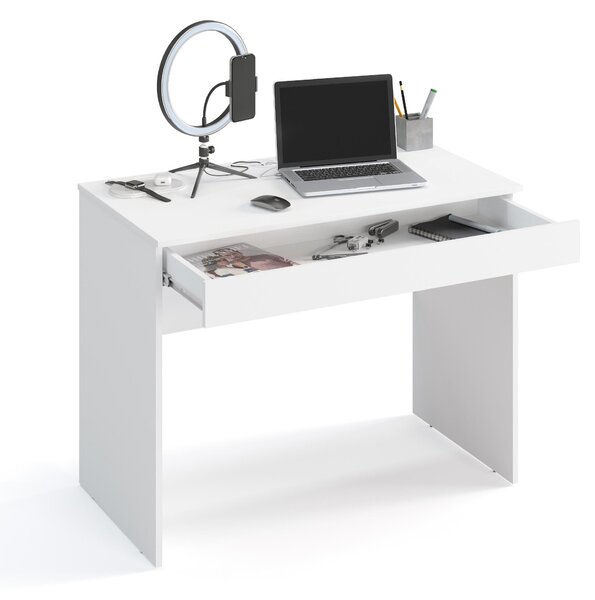 Scrivania KOMTO con 1 cassetto - 100 x 53 x 76 cm Scrivania da ufficio Scrivania per computer Scrivania piccola Scrivania da lavoro Scrivania per PC Scrivania per bambini con spazio contenitivo Bianco