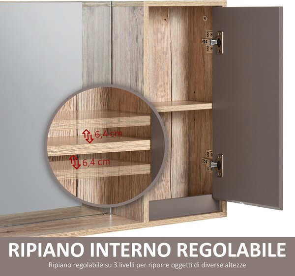 HOMCOM Mobiletto Bagno Salvaspazio da Bagno Sospeso con Specchio e Armadietto, incluso Ripiano Regolabile, Grigio e Rovere|Aosom Italy