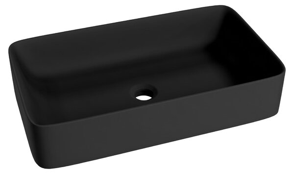Lavabo da appoggio LAVITA Pasana Black | Lavabo da appoggio rettangolare | Lavabo senza troppopieno e foro per rubinetto | In porcellana di alta qualità | Lavabo | 60,5x34x11 cm | Nero opaco