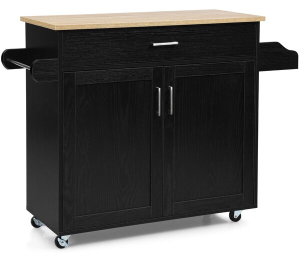 Costway Isola da cucina con mensola regolabile in 3 posizioni, Carrello da cucina con ruote di gomma Nero