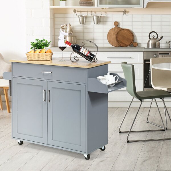 Costway Isola da cucina con mensola regolabile in 3 posizioni, Carrello da cucina con ruote di gomma Grigio