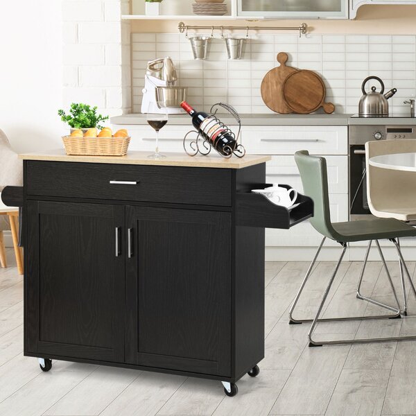 Costway Isola da cucina con mensola regolabile in 3 posizioni, Carrello da cucina con ruote di gomma Nero
