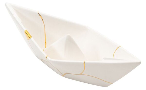 BARCHETTA MEDIA ORIGAMI BIANCA KINTSUGI CERAMICHE CRECENTINI ART. 2566