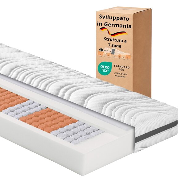 Materasso a molle ergonomico a 7 zone con topper in schiuma fredda, 90 x 200 cm, 18 cm, H3, sleepling Comfort 130