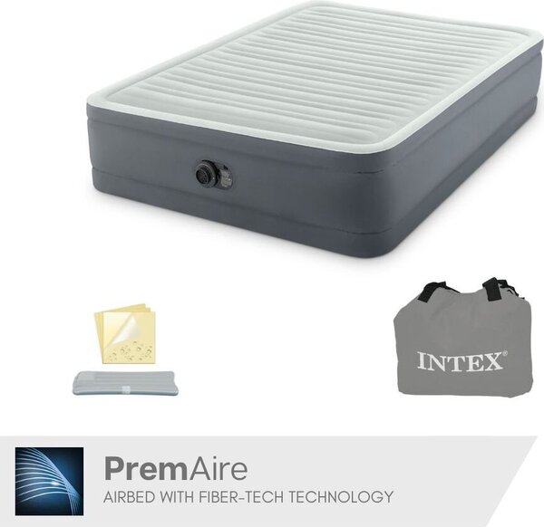 Materasso ad aria - Intex PremAire I - 2 persone - 152x203x46 cm (LxLxA) - Grigio - Con pompa a motore incorporata