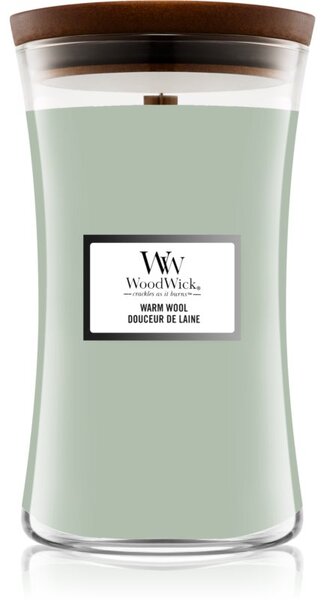 Woodwick Warm Wool candela profumata con stoppino in legno 610 g