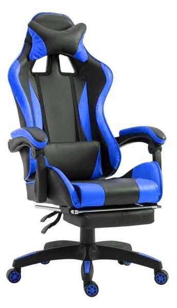 Sedia da Gaming Ergonomica 66x60x134 cm con Poggiapiedi in Similpelle Blu