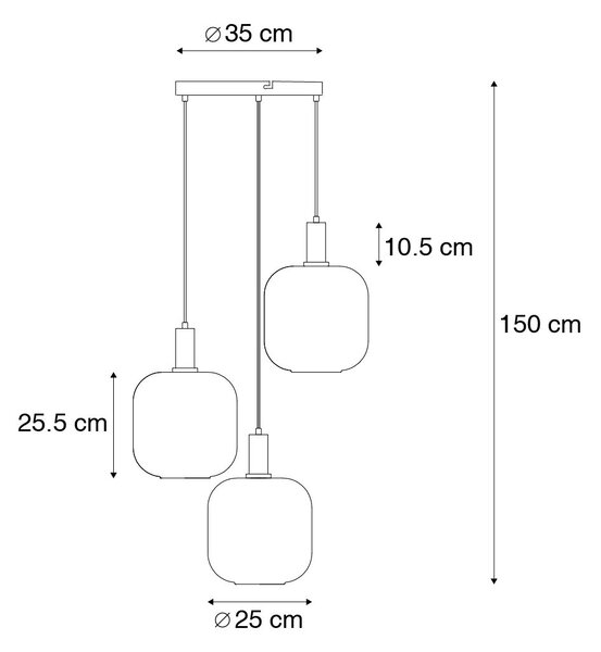 Lampada a sospensione nera con vetro oro e fumé incl. 3 PUCC - Zuzanna