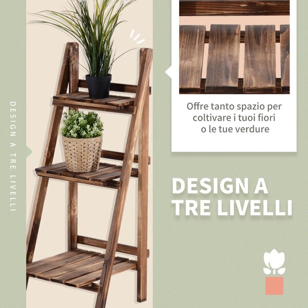 Outsunny Portapiante Pieghevole Portavasi in Legno di Abete con 3 Livelli Scaffale da Esterno per Piante Portafiori 80x37x93cm|Aosom
