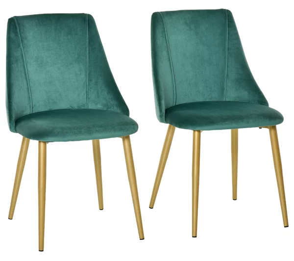 HOMCOM Sedie Moderne e Imbottite da Salotto, Soggiorno, Cucina, Sala da Pranzo, Set 2 Pz, Sedia Imbottita Verde, 50x56.5x85cm|Aosom