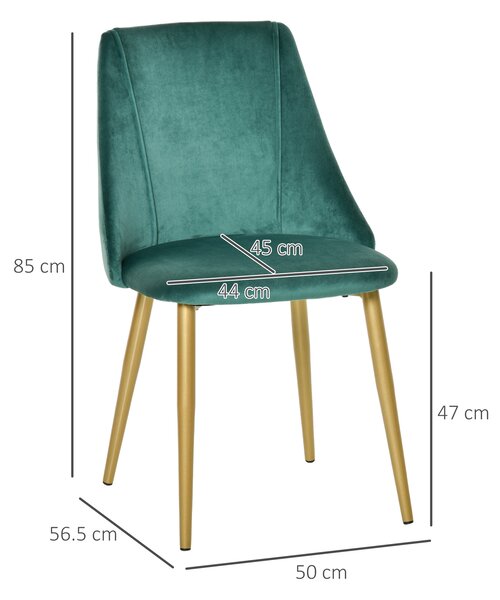 HOMCOM Sedie Moderne e Imbottite da Salotto, Soggiorno, Cucina, Sala da Pranzo, Set 2 Pz, Sedia Imbottita Verde, 50x56.5x85cm|Aosom