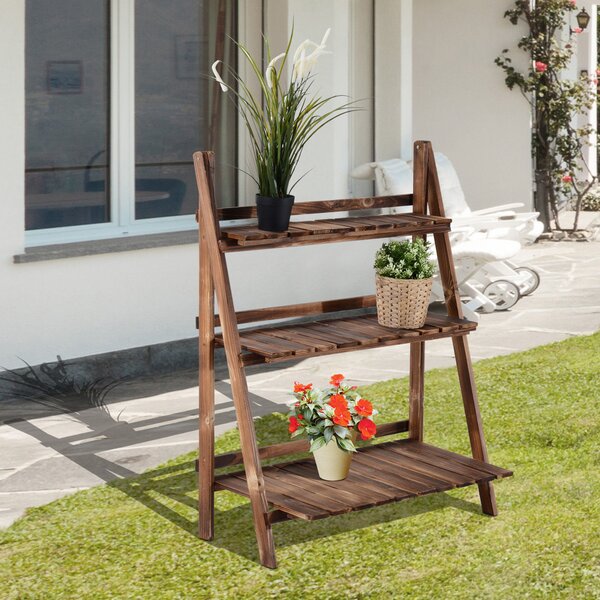 Outsunny Portapiante Pieghevole Portavasi in Legno di Abete con 3 Livelli Scaffale da Esterno per Piante Portafiori 80x37x93cm|Aosom