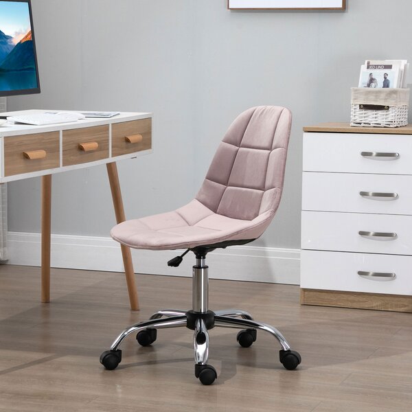 Vinsetto Sedia da Ufficio con Rotelle Girevole Ergonomica, Altezza Regolabile, Senza Braccioli, in Tessuto Effetto Velluto, Rosa | Aosom