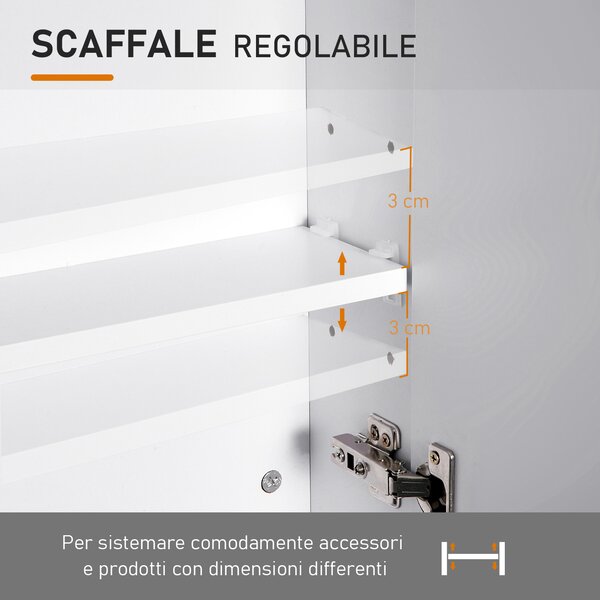 HOMCOM Armadietto Pensile da Bagno Due Ante Frontali con Specchiera e 2 Ripiani Interni MDF Bianco (60 x 15 x 75 cm)|Aosom