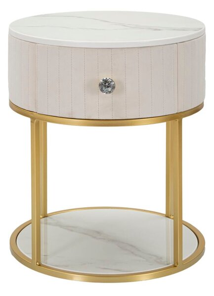 Comodino Montpellier Crema Ø 42x48 cm in Ferro Legno