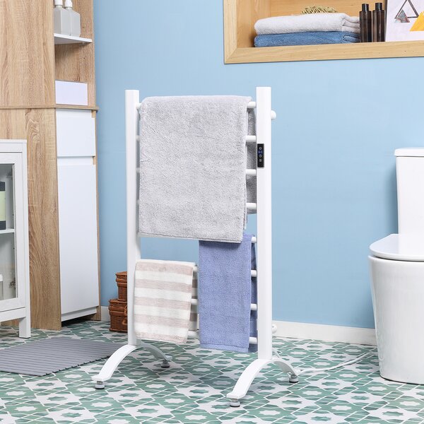 HOMCOM Scaldasalviette Elettrico a 8 Barre con Timer e Controllo Temperatura, in Acciaio al Carbonio, 50x45x80 cm, Bianco|Aosom