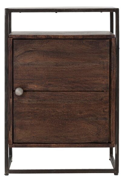 Comodino 1Door Burn 45x30x66 cm in Legno di Acacia e in Ferro Marrone