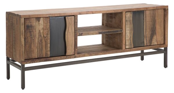 Porta Tv Yellowstone 145x40x60 cm in Legno di Acacia e Ferro Marrone e Nero