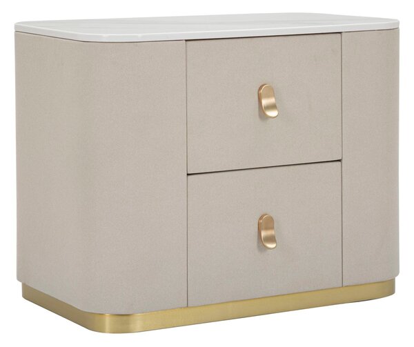 Comodino Beauty 60x47x40 cm in Legno MDF e Metallo Crema/Oro