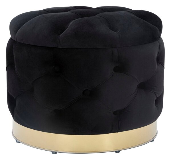 Puff Contenitore Rich Nero Ø55x42 cm in Legno Spugna Poliestere e Acciaio Nero e Oro