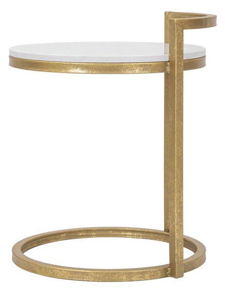 Tavolinetto Round Marble 40x43x50 cm in Ferro e Marmo Oro e Bianco