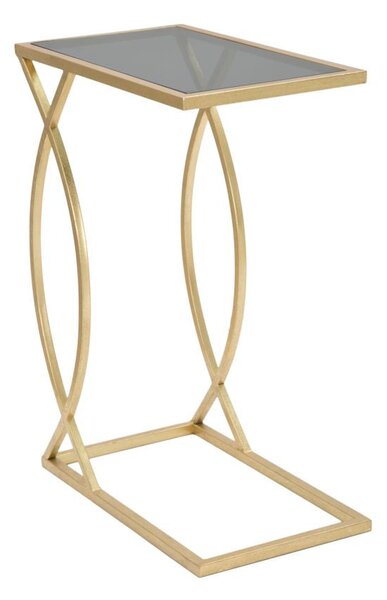 Tavolinetto da Divano Glam 45,5x25,5x60 cm in Ferro e Vetro Nero e Oro