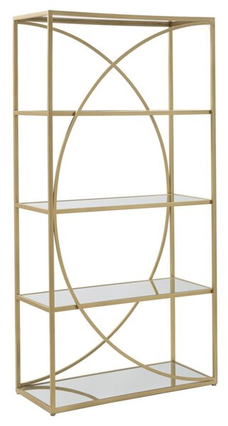 Libreria Glamy 90x38x180 cm in Ferro MDF e Specchio Oro